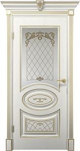 Межкомнатная дверь Вителия Белое дерево с патина золото / стекло сатинато 600х2000
